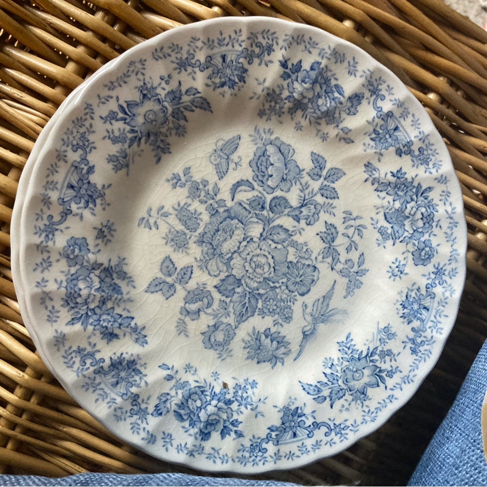 SOLD 4 bread plates toile light blue